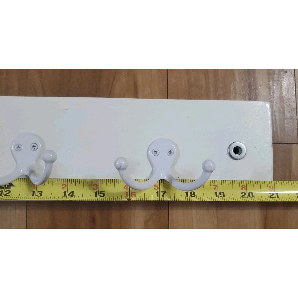 White Wooden Wall Mount Hook Rail 4 Heavy Duty Double Hooks Towel Hanger